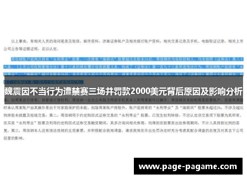 魏震因不当行为遭禁赛三场并罚款2000美元背后原因及影响分析